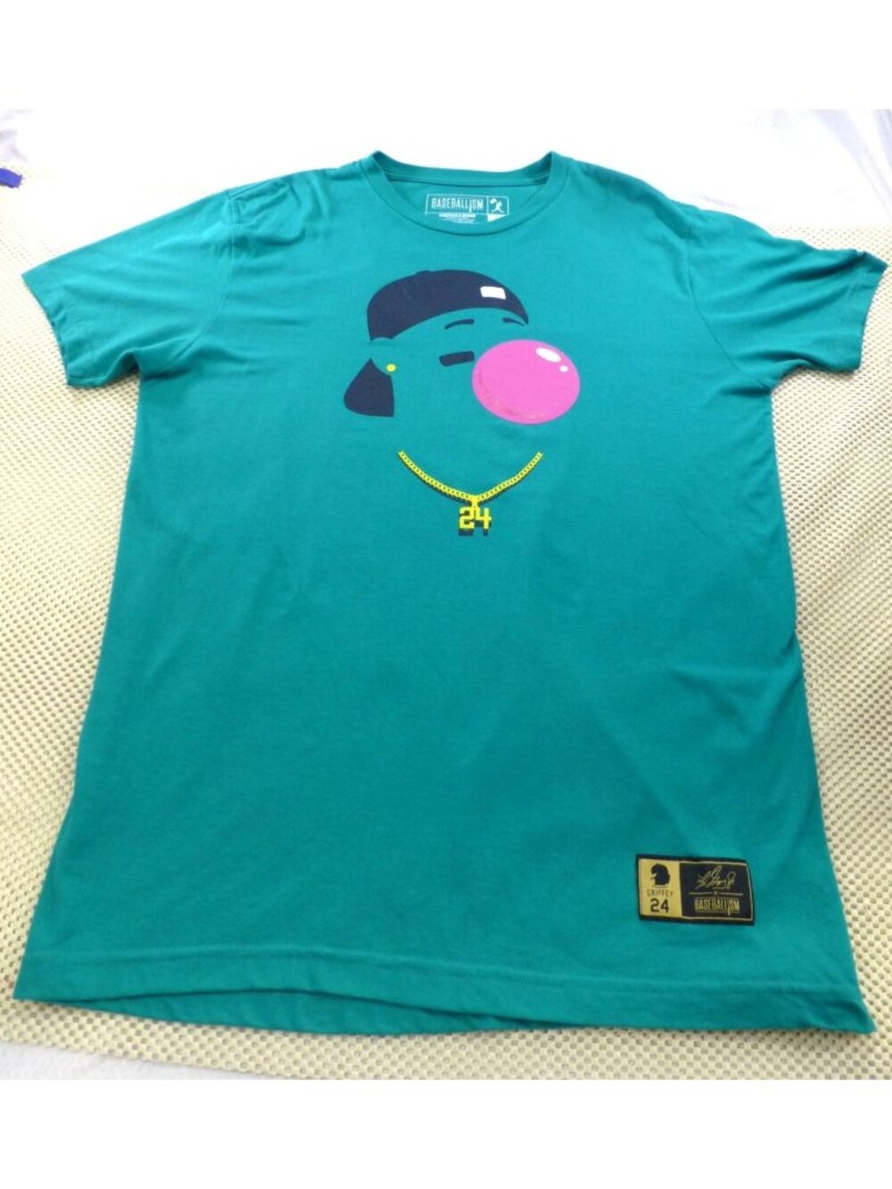 Ken Griffey Jr Baseballism Graphic T Shirt Teal L 50/50 Poly Cotton Made In Colo
